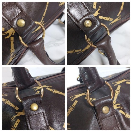 Longchamp Boston bag allover horse logo pattern brown. women From Japan - Picture 13 of 24