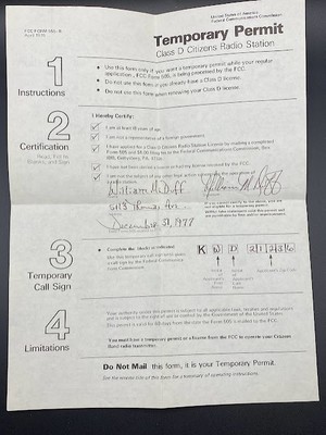 1977 FCC Form 555-B Temporary Permit Class D Citizens Radio Permit Filled Out US
