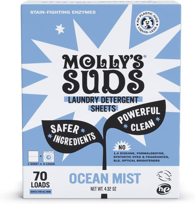 Molly's Suds Laundry Sheets Ocean Mist 70 Loads Eco Detergent Sheets
