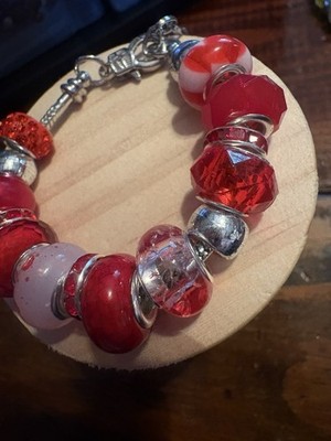 European Style Bead Charm Bracelet Red and Silver