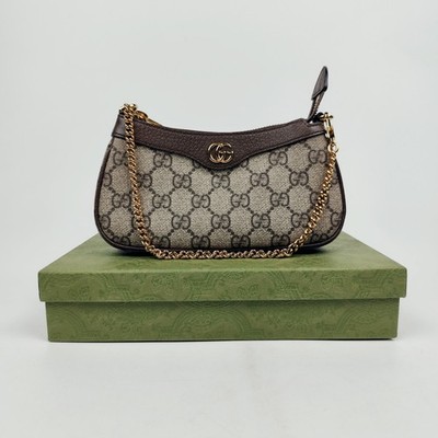 Gucci Ophidia Mini Women's Leather Shoulder Bag Beige & Ebony GG Supreme Canvas