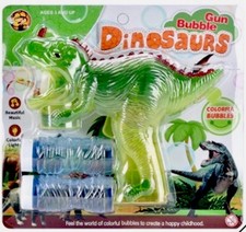 Dinosaur Bubble Gun Toy Green with Bubble Solution for Ages 3 and Up