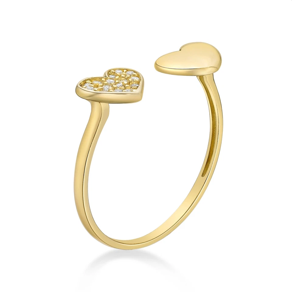 Регулируемый кубический цирконий двойной сердце носок кольцо в 10K желтое золото - 5 мм шириной - Изображение 3 из 4