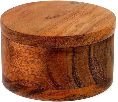 Acacia Wood Salt Or Spice Box With Swivel Cover For Keeping Table Salt