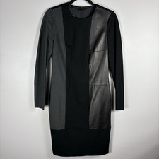 Carlisle Women's 4 Black Leather Detail Long Sleeve Zip Back Lined Bodycon Dress