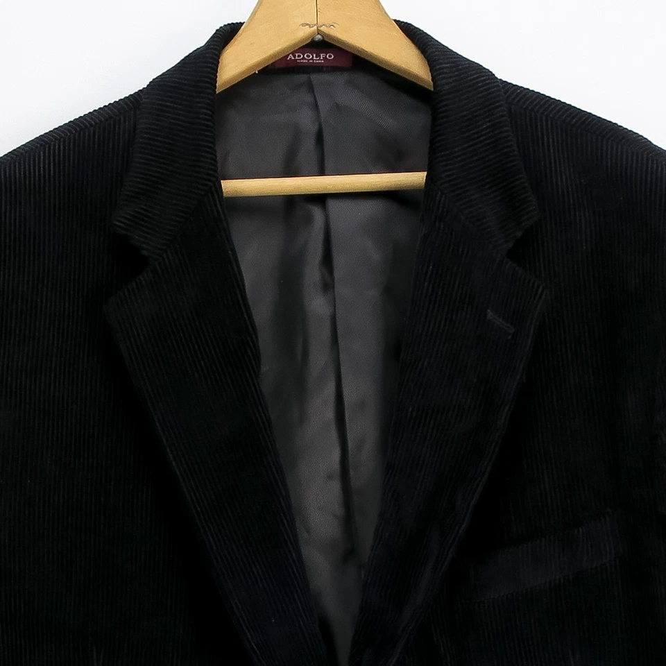 Corduroy Blazer Men’s 48R Black Fall Winter Coat Jacket Business Casual | Adolfo - Image 2 of 4
