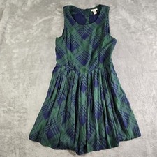 Forever 21 Dress Womens Large Green Blue Plaid Pleated Sleeveless Academia Lined