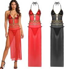 Belly Dancer Outfit Women Split Mesh Hem Shiny Sequin Tassel Belly Dancing Wear