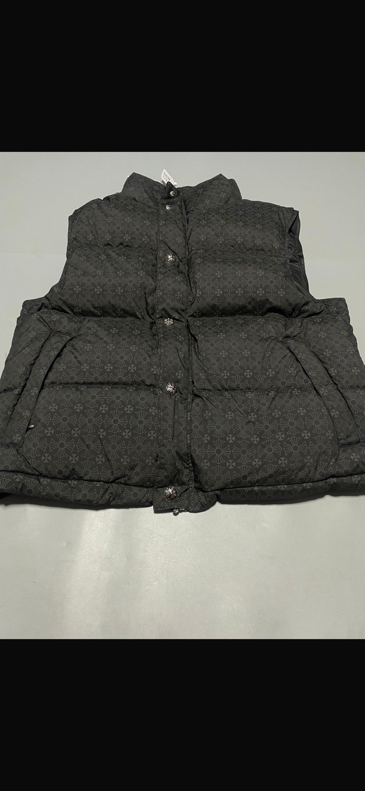 Chrome Hearts Black Floral Pattern Puffer Vest Mid-Length Men's Size L