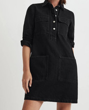 MADEWELL Clean Black Wash Denim Popover Mini Shirtdress Size Large