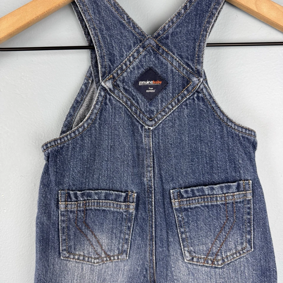Genuine Baby by Osh Kosh Size 9 Months Blue Denim Jean Overalls One-Piece Bibs - Image 4 of 4