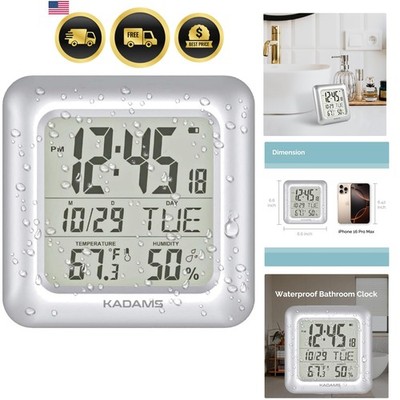 Bathroom Clock 9.5'' Kitchen Wall Clock with Large LCD Screen   Shower Clock w...