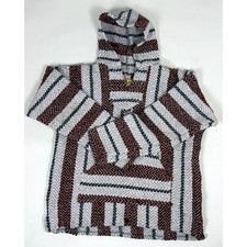 Baja Joe Size Small Mexican Drug Rug Hoodie Burgundy Grey Poncho Pullover