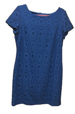 Womens Banana Republic Size 14 Blue Lace Lined short Sleeved Shift dress