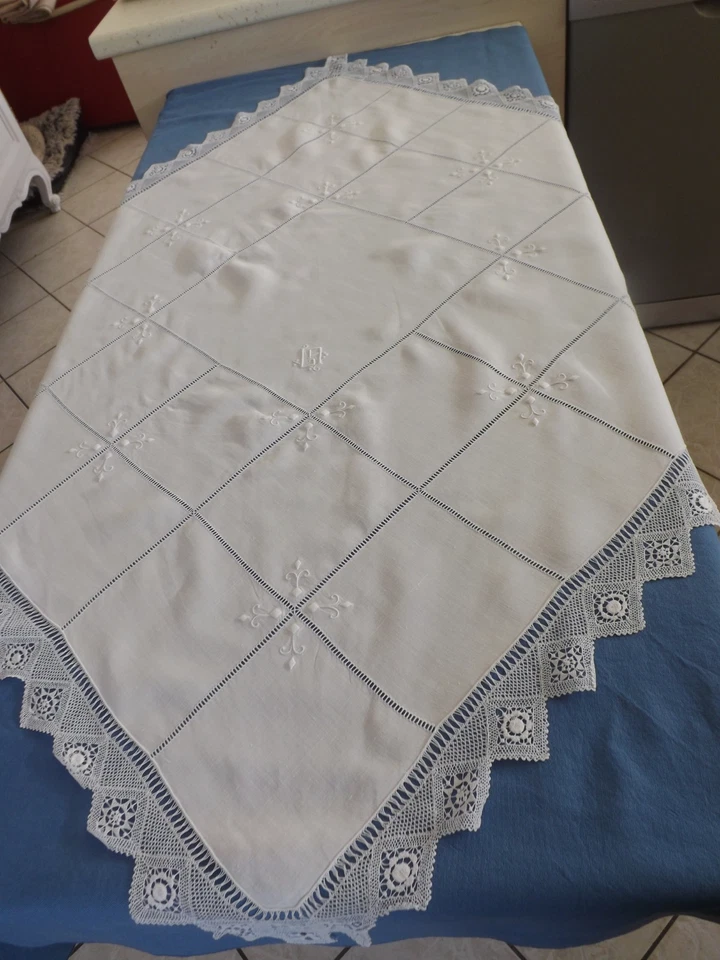 6 serviettes + nappe, faites et brodées main, très belle dentelle, ancien - Photo 2/4