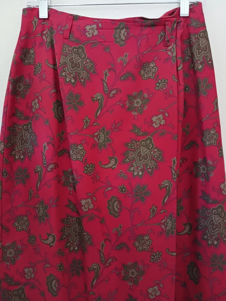 Винтажная 100% шелковая длинная юбка с запахом Jones New York Country размер 10 темно-красный пейсли - Изображение 2 из 4