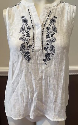 MINE White Gauze Sleeveless Top Embroidered Blouse Size Medium BRAND NEW W/TAGS