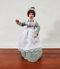 Dollhouse Maid Cook Housekeeper Striped Dress Doll Porcelain Poseable 1:12 Scale