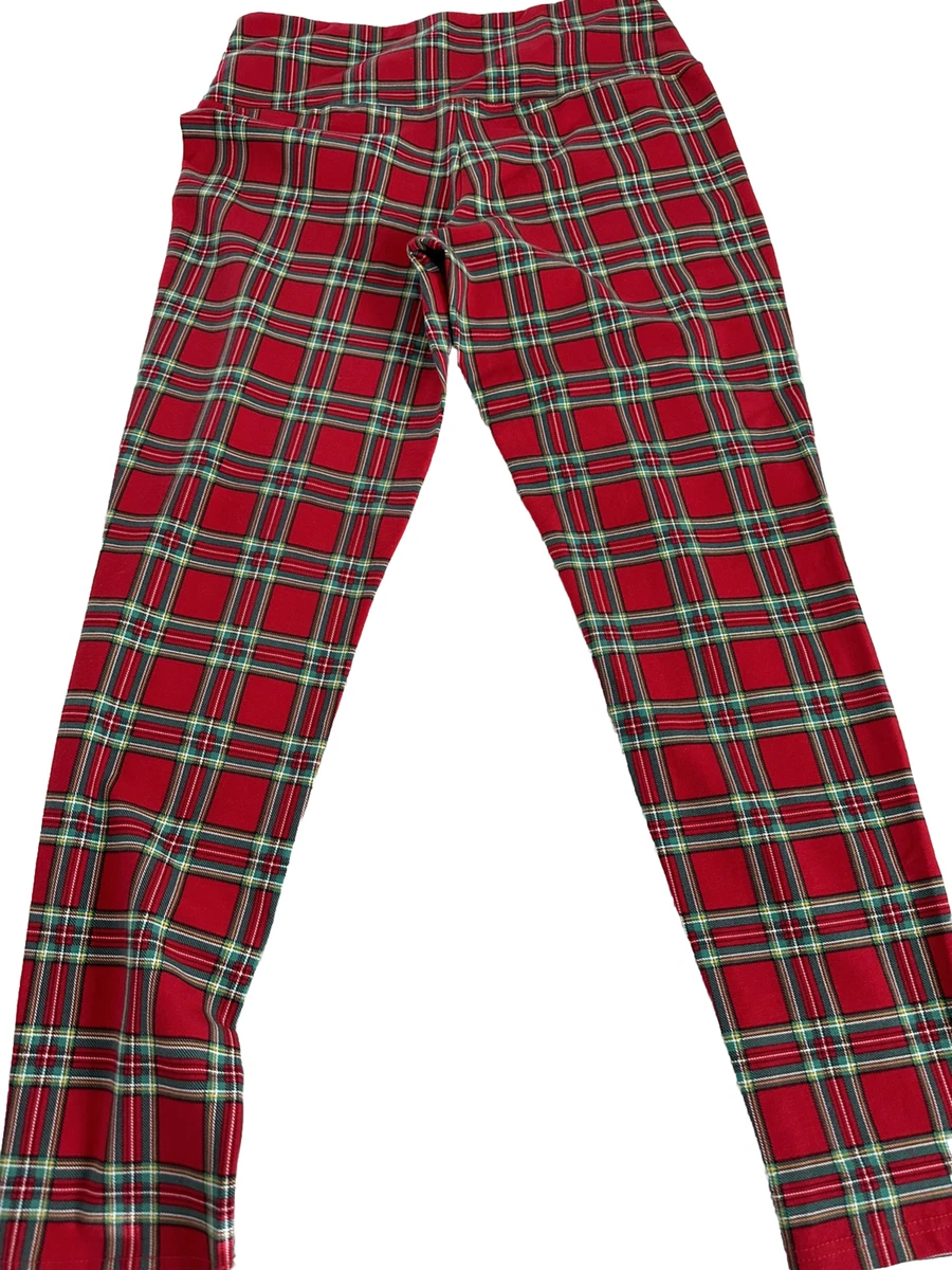 Khakis & Co Womens Suave Red & Green Plaid Tummy Control Leggings~ L~ XMAS~  NWT