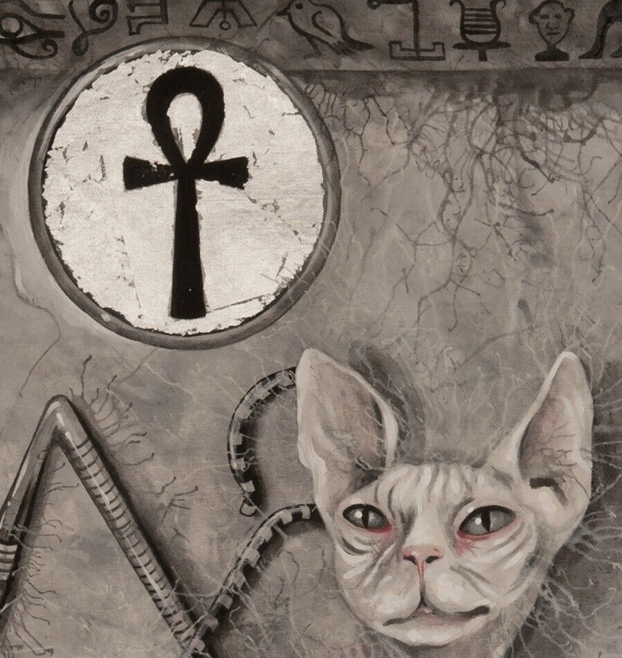 art painting contemporary modern animal sphynx cat white portrait egyptian magic - Picture 2 of 24