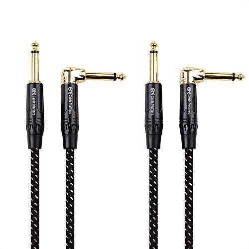 Lot De 3 Câbles Guitare 18cm - Fiches 6.35mm (1/4") Angle Droit - Pour Guitare, Basse, Clavier, Ampli