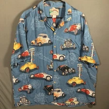 Paradise Found Shirt Adult Extra Larger Blue Cars All Over Print Mens 1325