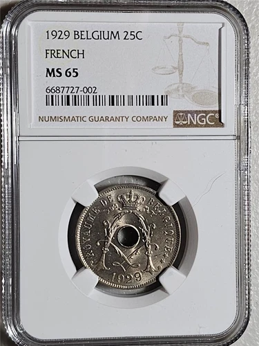 Belgium 25 Centimes 1929 French NGC MS 65