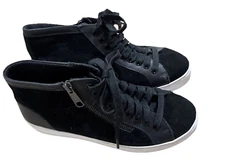 Vionic Sneaker High Top Shoes Black Suede Zip Lace Up Size 6