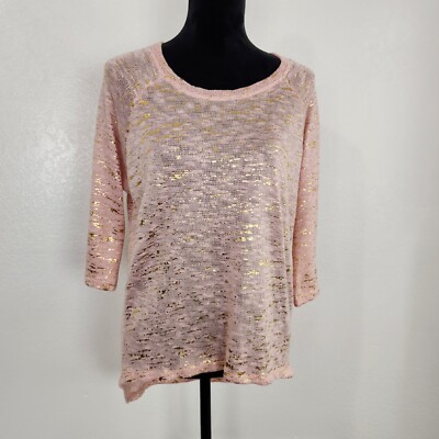 No Boundaries Pink Sheer Scoop Neck Pullover 3/4 Sleeve Shirt Top Blouse Size L