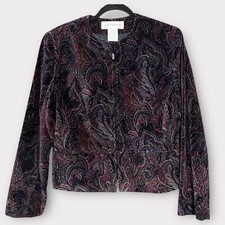 Vintage Jones New York velvety paisley front zip blazer size 10 career work