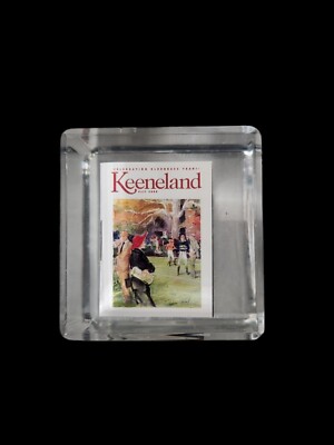 Keeneland Horse Racing Magazine Acrylic Cube Paperweight Rare