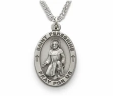 STERLING SILVER ST. PEREGRINE PATRON OF CANCER ENGRAVED MEDAL NECKLACE & CHAIN