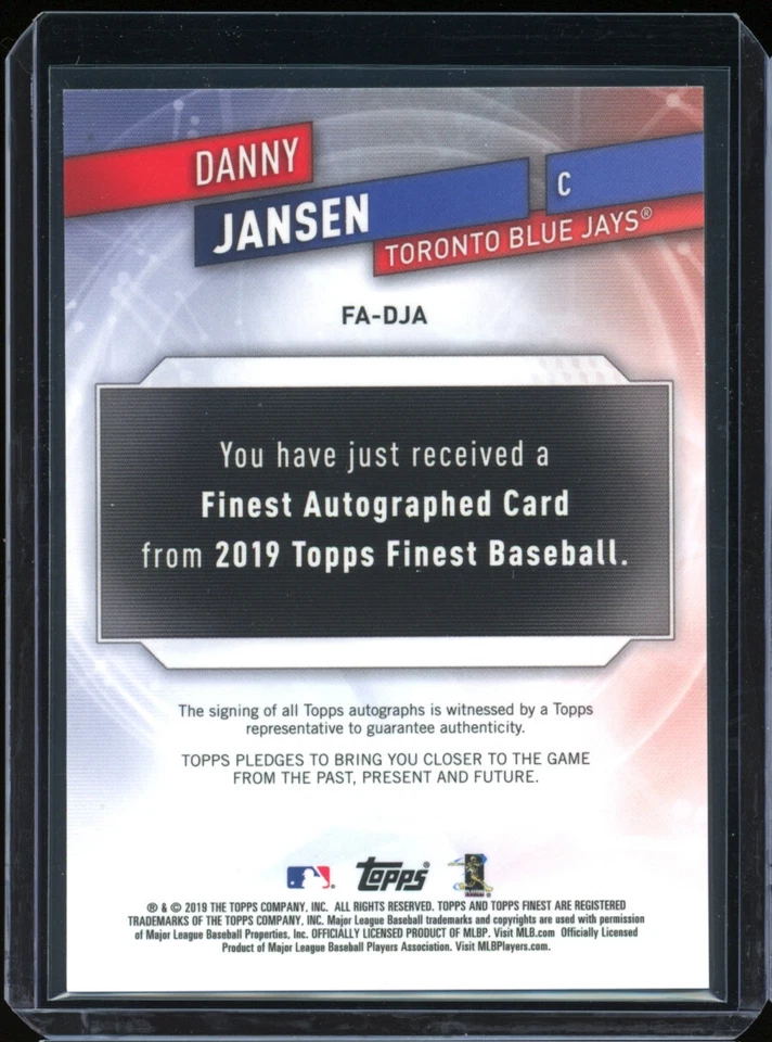 2019 Topps Finest DANNY JANSEN rookie RC autograph AUTO - Image 2 of 2
