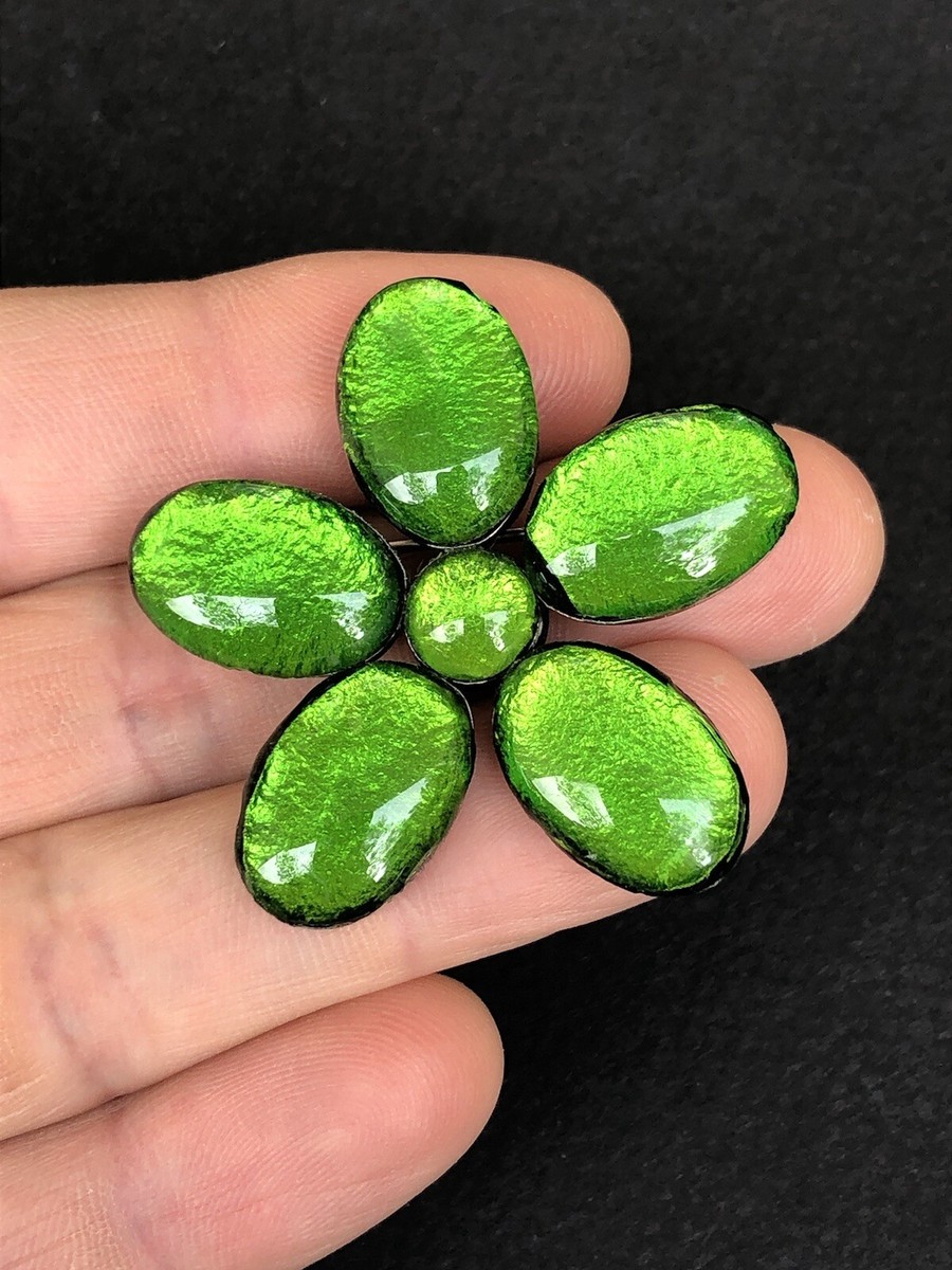Broche Fleur Verte Vintage - Style Jacques Gautier (non Signée) - Occasion élégante