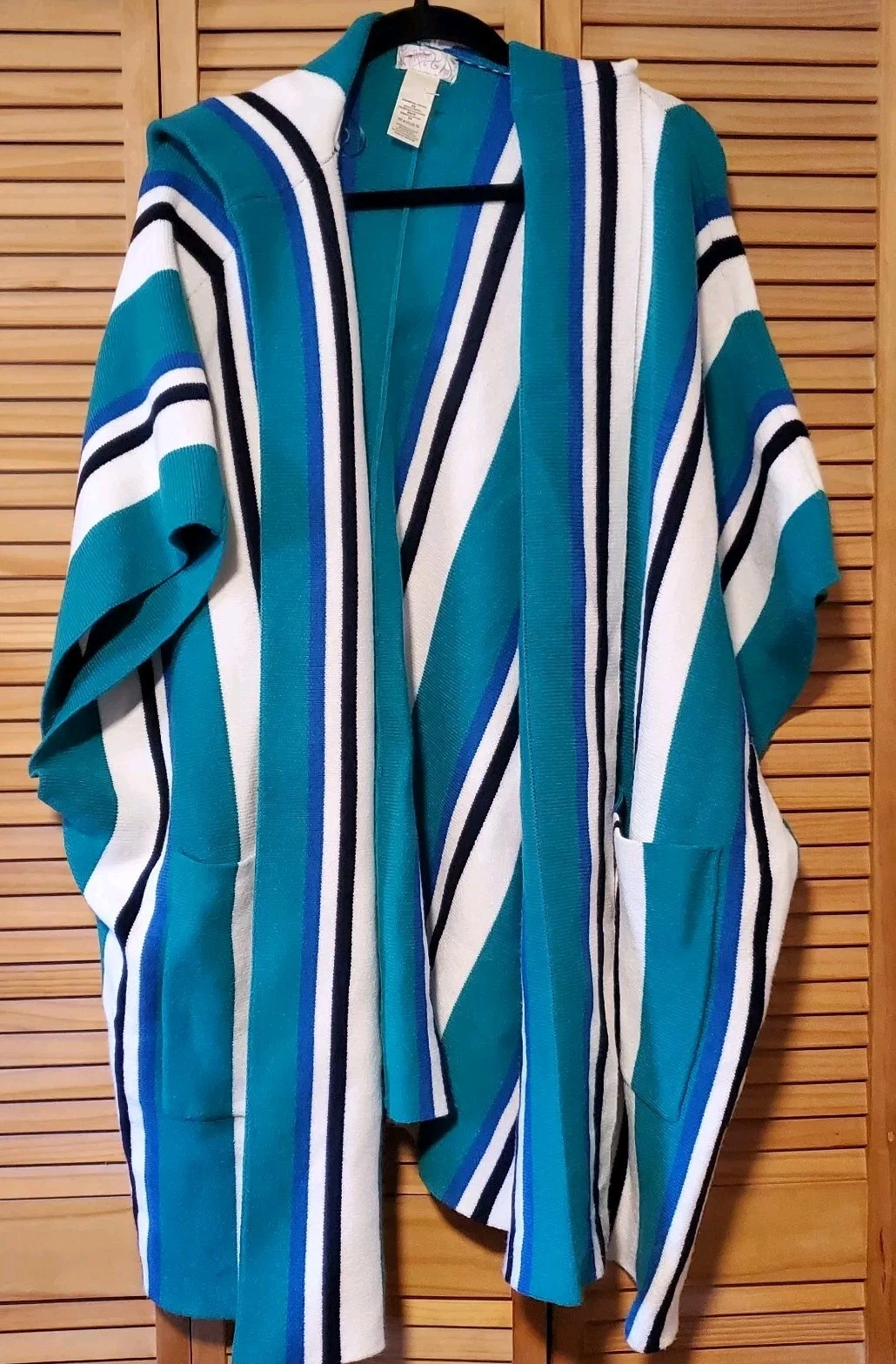 NWOT Free People All I Need Stripe Hooded Poncho Size One Size Green Black White