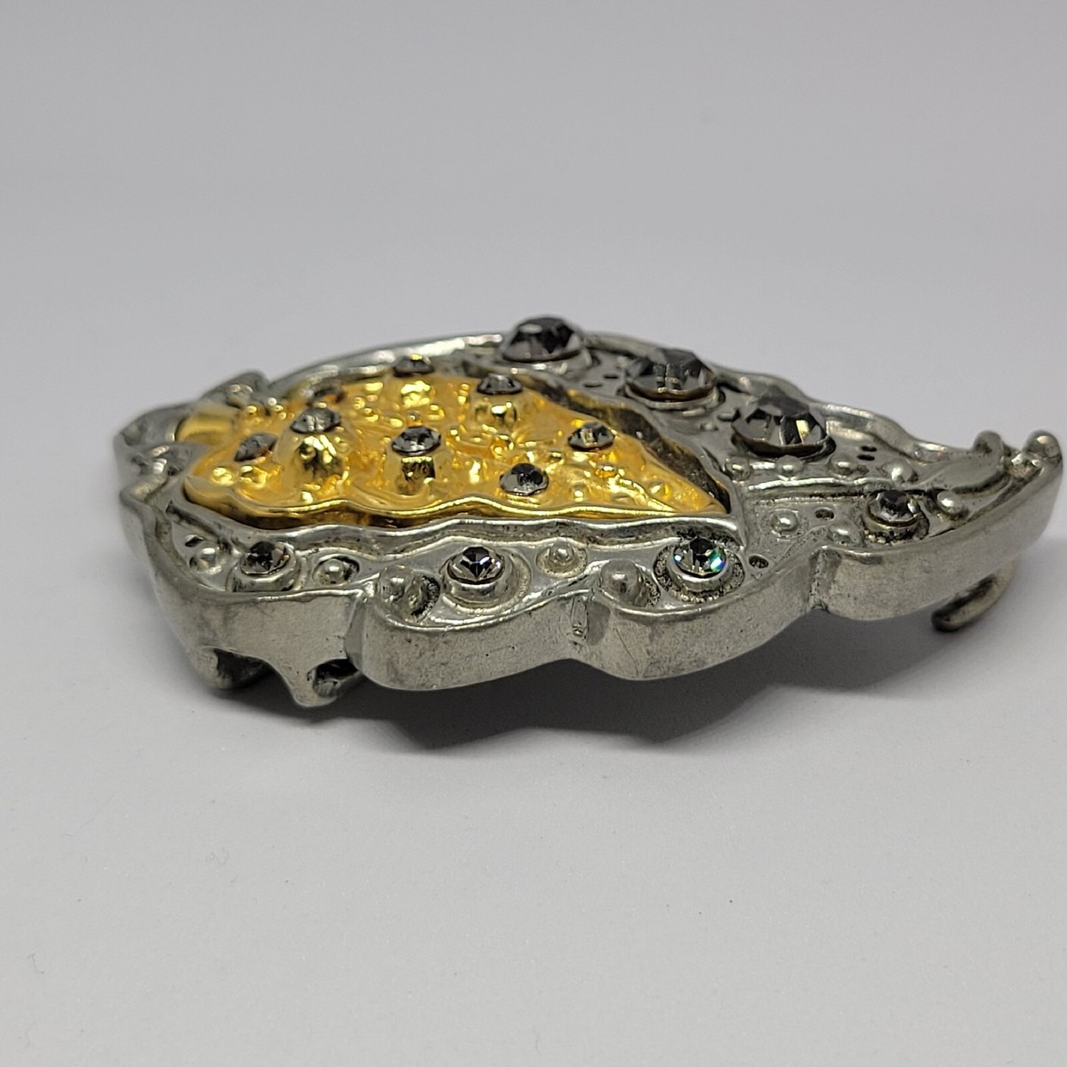 VTG Statement Belt Buckle Rhinestone Gold Silver Fahrenheit 