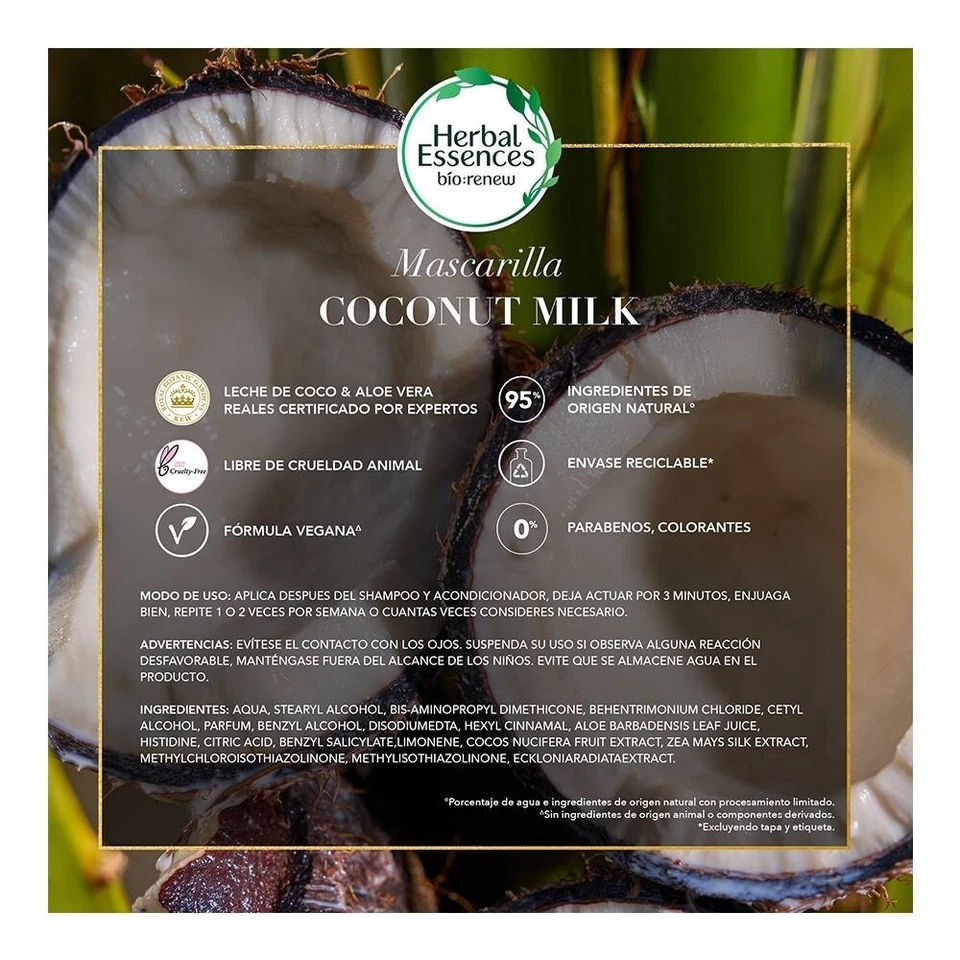 2 Herbal Essences Bio Renew Coconut Milk & Aloe Hydration Mask 300ml Mexican - Image 2 of 4
