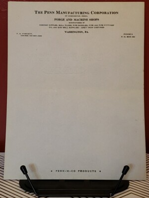 1936 Letterhead Penn Manufacturing Corporation Forge & Machine Washington PA 4x