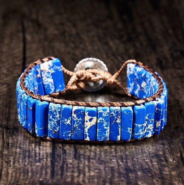Bracelet pierres naturelles jaspe sédiment impérial bleu de qualité supérieure
