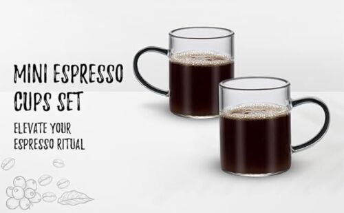 Tazas de espresso mini vidrio de borosilicato de bacimi 3 oz / 90 ml, juego de 4 asa de humo - Imagen 2 de 7