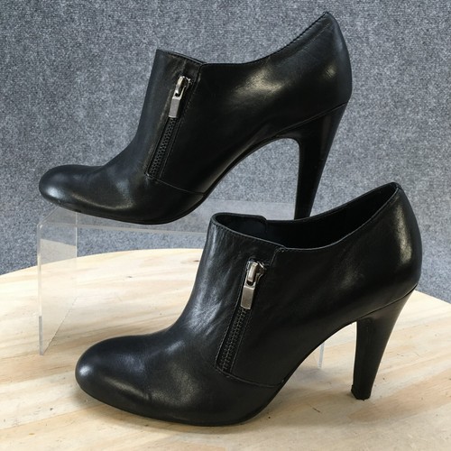 Franco Sarto Boots Womens 8 M Sync Ankle Booties Black Leather Zip Heeled - Picture 2 of 17