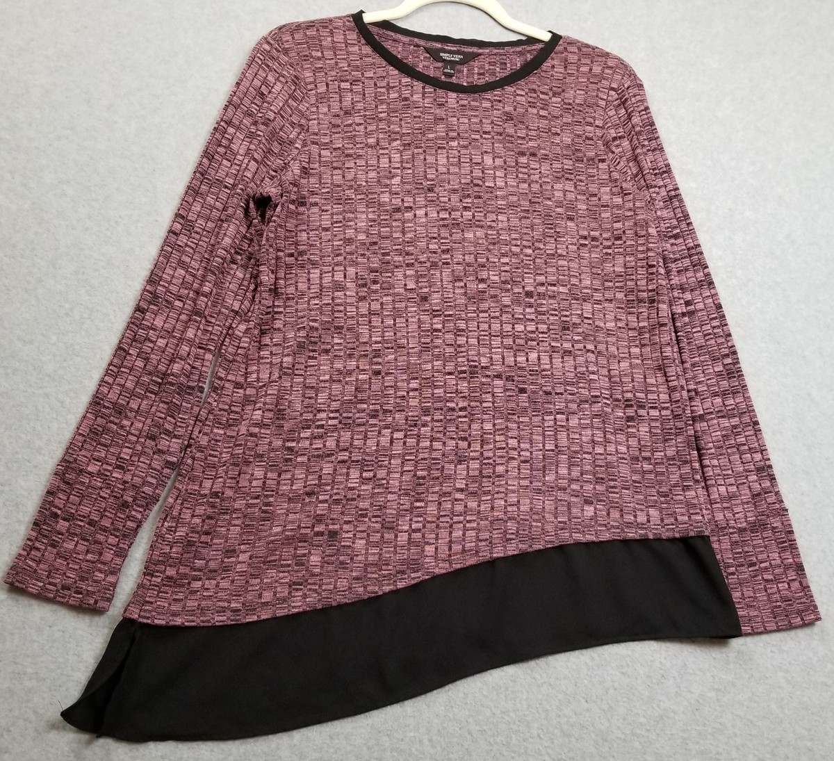 Simply Vera Vera Wang Tunic Top Women’s Large Pink Black Long Sleeve  Stretch Rib