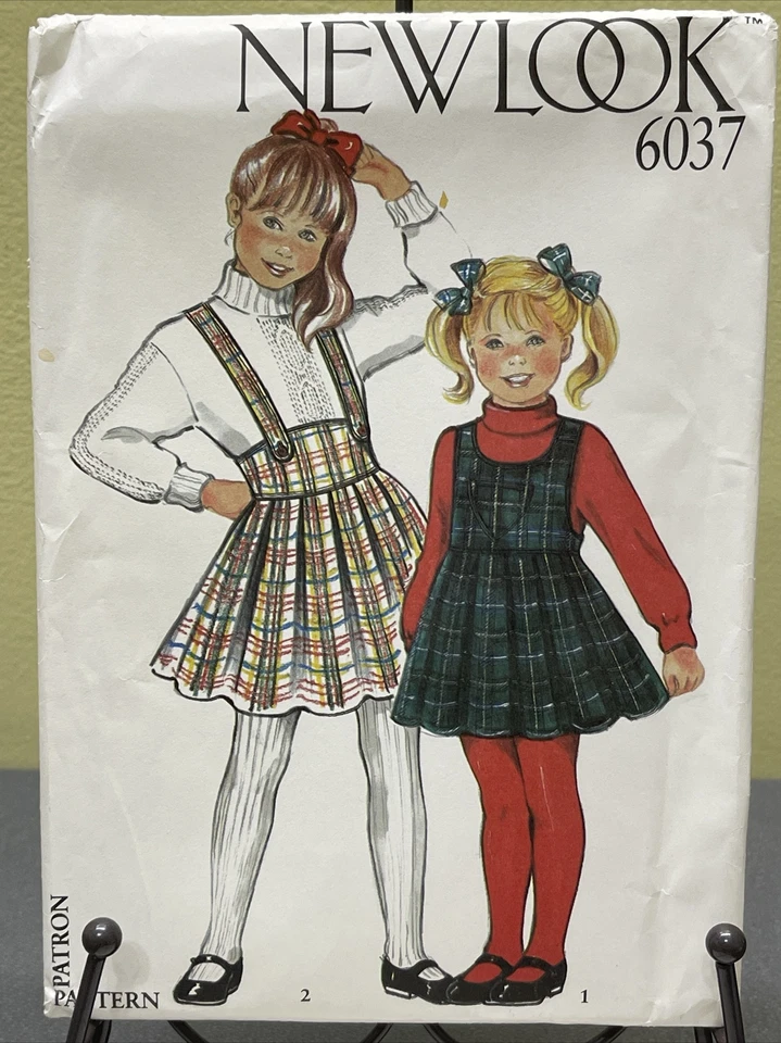 UNCUT Vintage New Look 6037 Girls Dress Sizes 3 4 5 6 7 8 9 10 Jumper Suspenders - Image 2 of 4