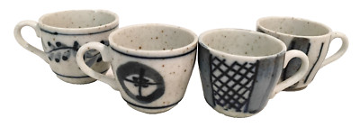 Set of 4 Blue and White Stoneware Expresso Cups