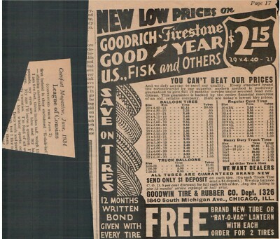 1934 Good Year, Goodrich & Firestone Tires Chicago clip ad 7x5'' 2D22
