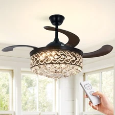 42" Luxury Crystal Chandelier Retractable Ceiling Fan LED Lighting with Remote
