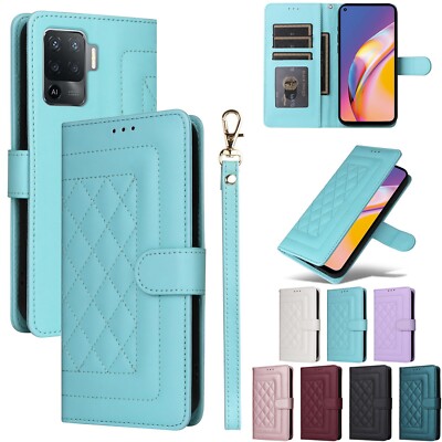 Grid Leather Strap Wallet Cover Case For Oppo A78 A58 A77S F19 Pro A93 A16 A74