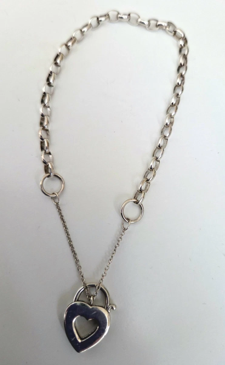 Sterling Silver 925 Heart Padlock Charm Bracelet – Vintage Style