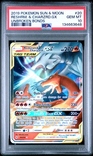 Pokemon Reshiram & Charizard Gx Unbroken Bonds 20/214 PSA 10 Gem Mint