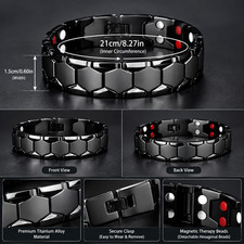 Men's Magnetic Titanium Bracelet Hexagon Bead Wide Chain Stylish Gift Jewelry